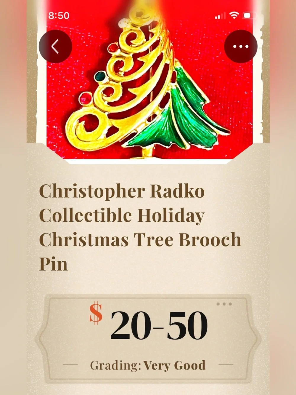 Vintage Christopher Radko Holiday Tree Brooch